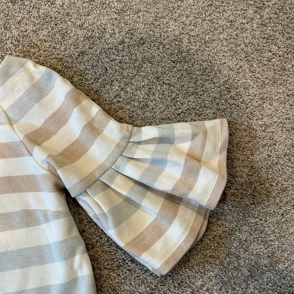 NWOT Maeve Anthropologie Helsa Metallic Striped 3/4 Bell Sleeve knit crewneck. - Picture 4 of 12